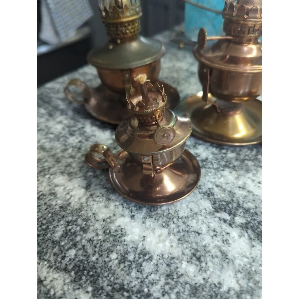 3 Vintage Kerosene Lamp Glass Chimney Copper Finish 2 Positions